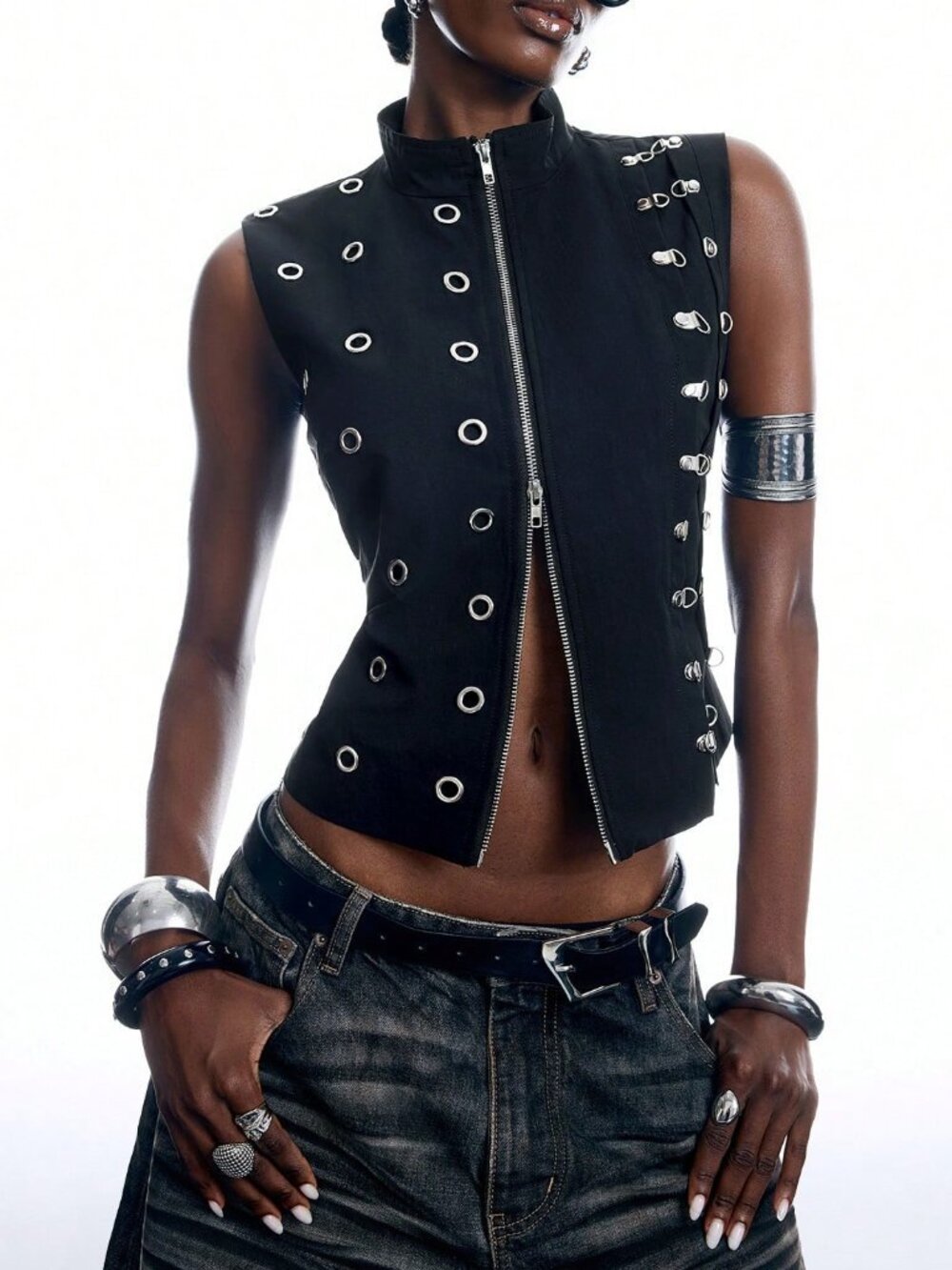 Black Casual Women's Sleeveless Lightweight Jacket